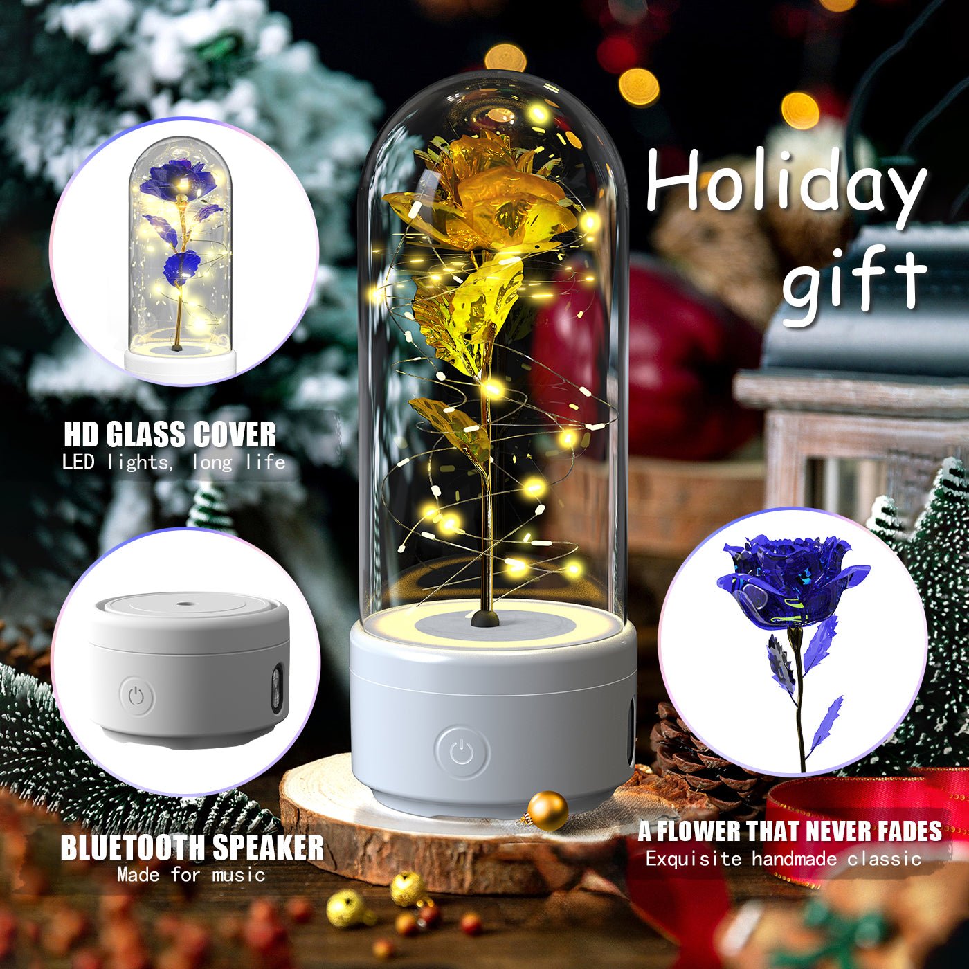 2-in-1 LED Rose Night Light & Bluetooth Speaker Gift for Her - My Trendora Cart